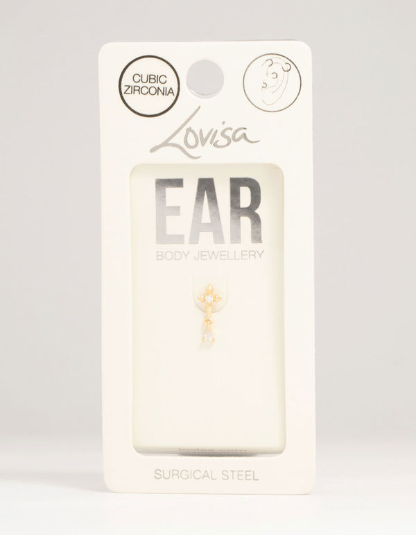 Gold Plated Surgical Steel Cubic Zirconia Micro Cross Flat Back Stud