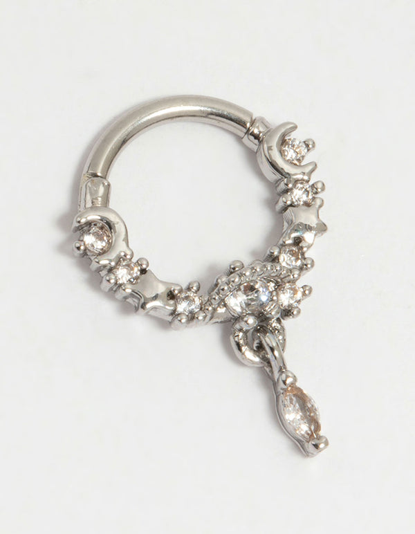 Surgical Steel Cubic Zirconia Celestial Drop Clicker Ring