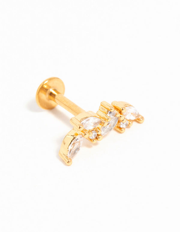 Gold Plated Titanium Cubic Zirconia Vine Crawler Flat Back Stud