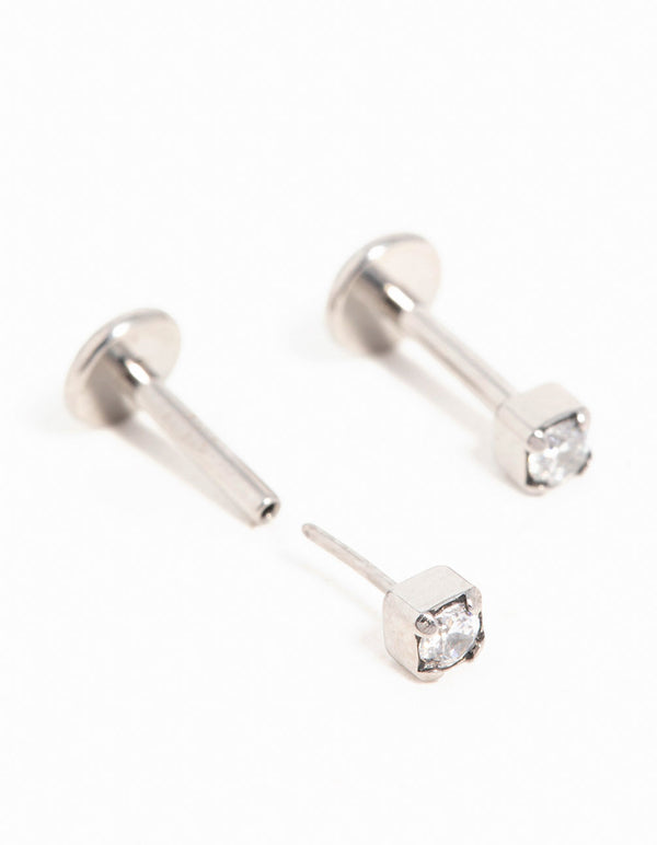 Titanium Cubic Zirconia Half Carat Flat Back Studs 2-Pack