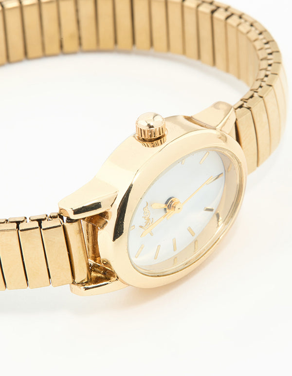 Gold Mini Oval Stretch Watch