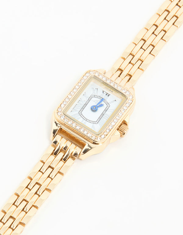 Gold Diamante Mini Rectangular Watch