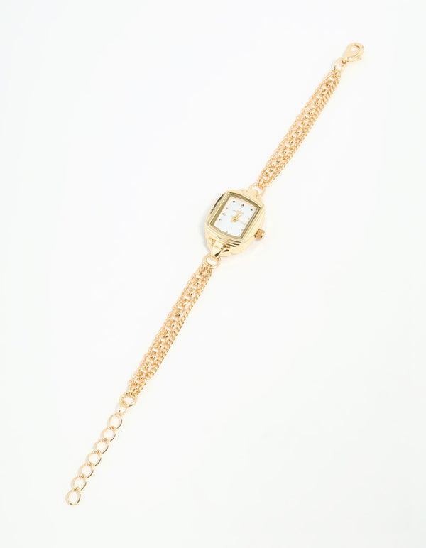 Gold Rectangle Chain Watch Bracelet