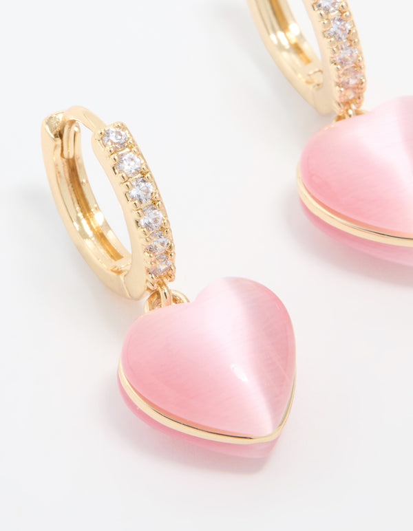 Gold Plated Cubic Zirconia Heart Hoop Earrings