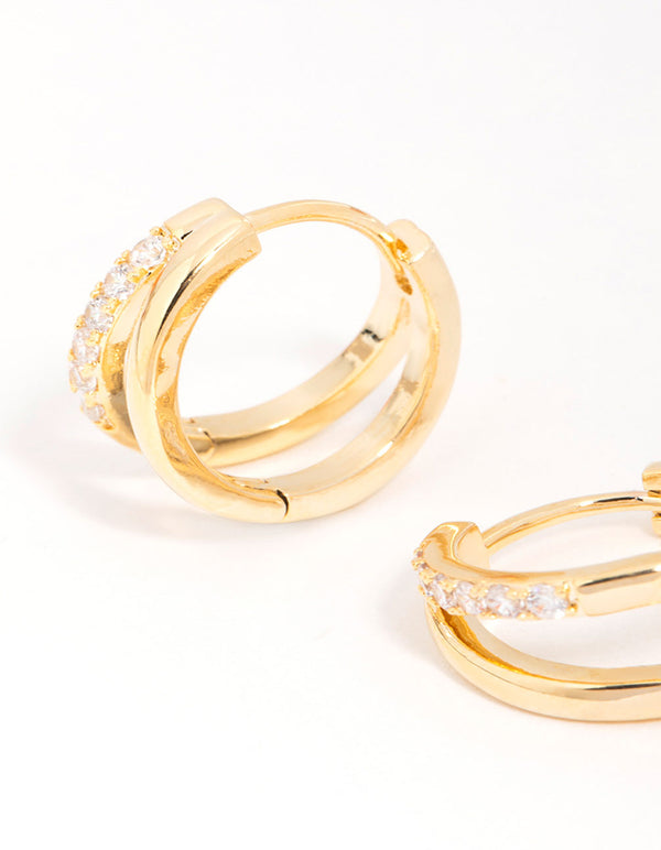 Gold Plated Cubic Zirconia Double Layered Hoop Earrings