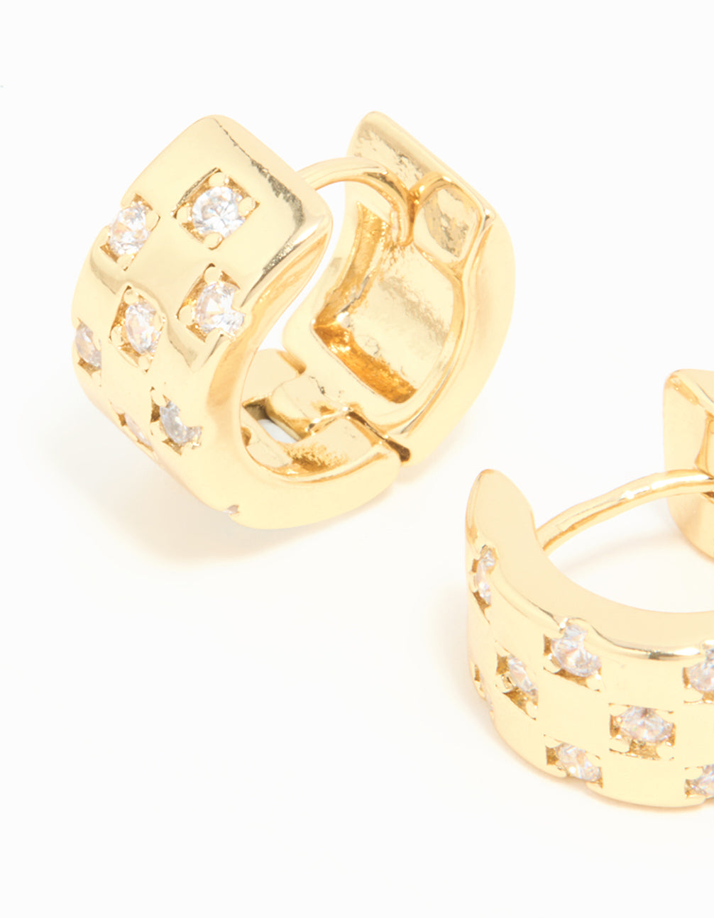 Gold Plated Cubic Zirconia Checkered Mini Hoop Earrings