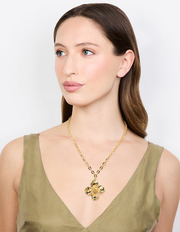 Gold Plated Flower Pendant Necklace