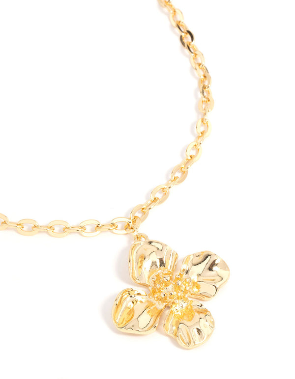 Gold Plated Flower Pendant Necklace