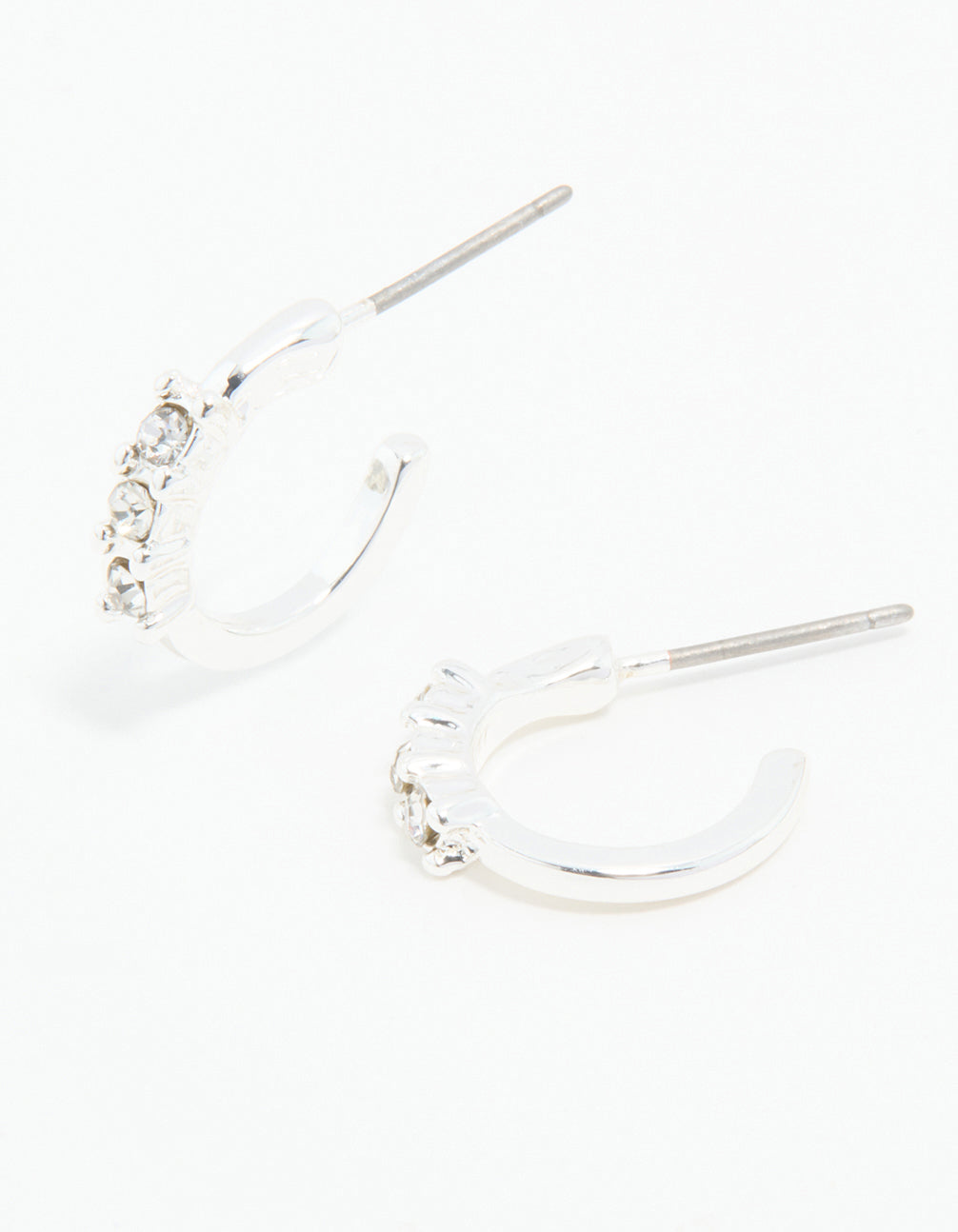 Silver Diamante Trio Huggie Earrings