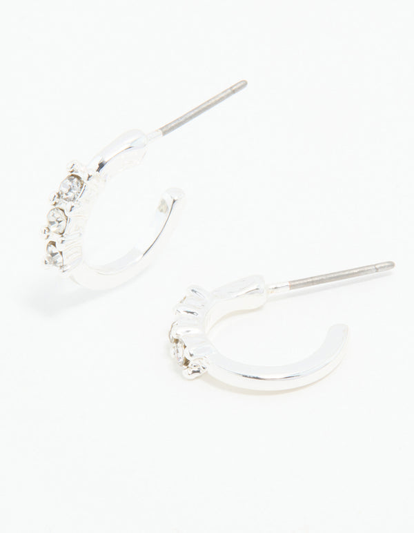 Silver Diamante Trio Huggie Earrings