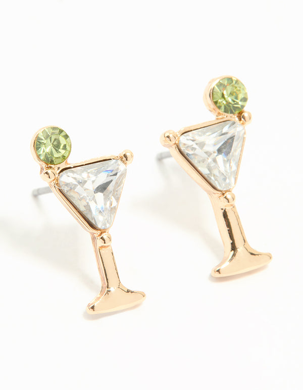 Gold Martini Glass Stud Earrings