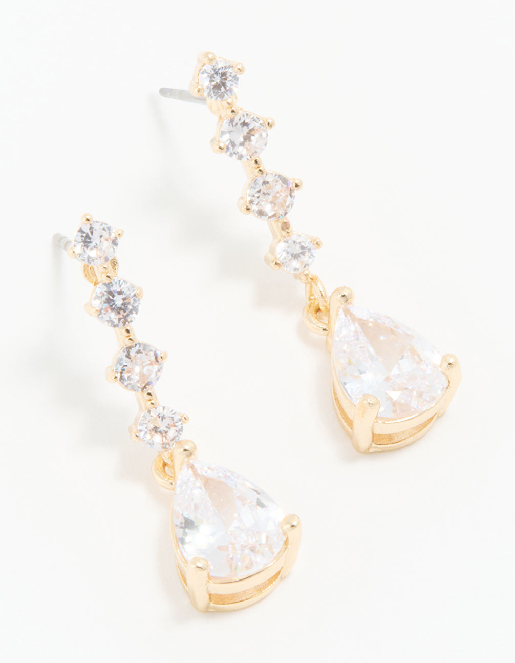 Gold Cubic Zirconia Mini Pear Drop Earrings