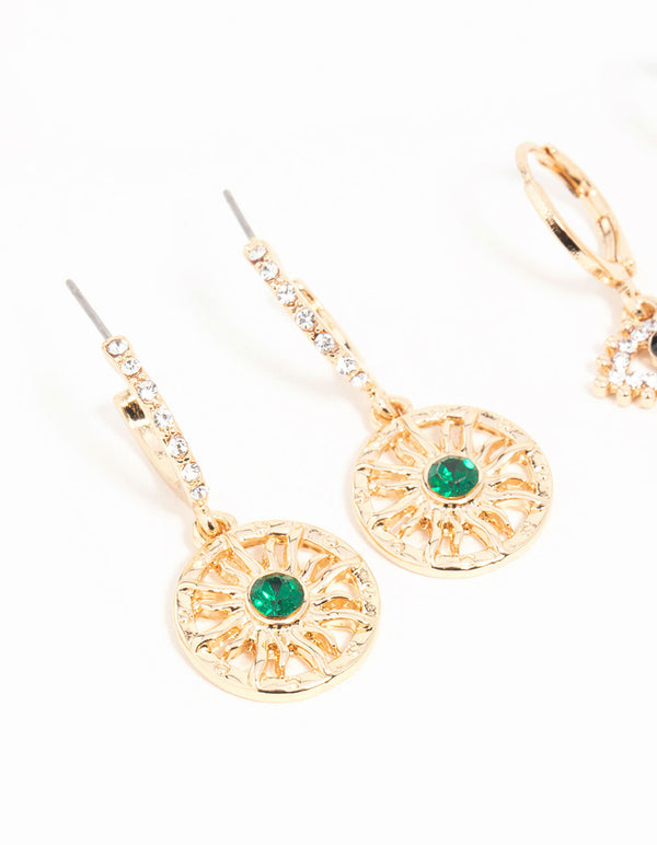 Gold Celestial Eye Diamante Earrings 3-Pack