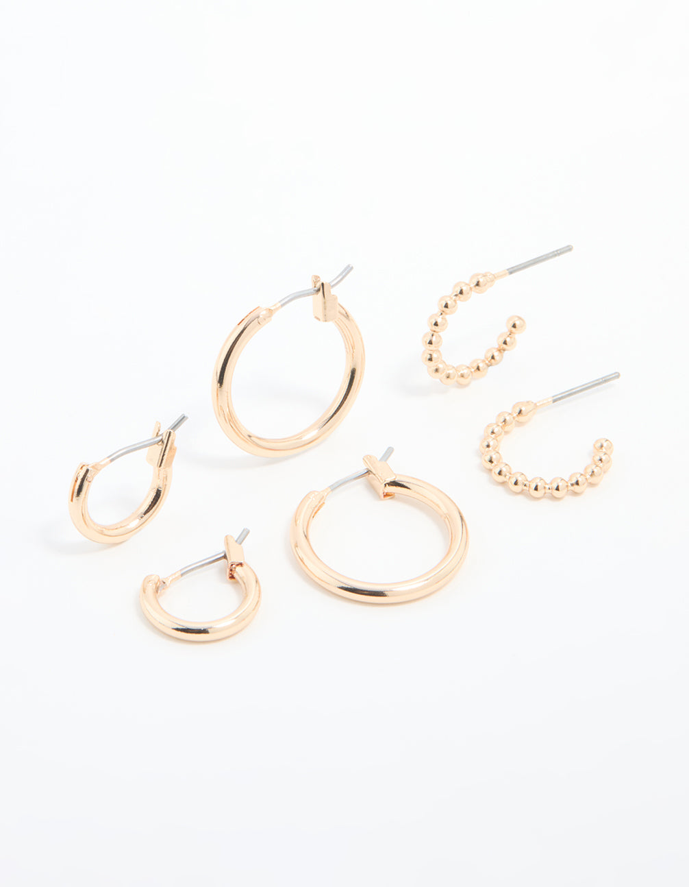 Gold Sleek & Bubble Hoop Earrings 3-Pack