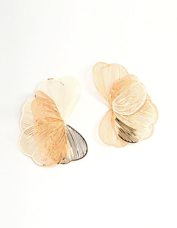Gold Wire Petal Stud Earrings