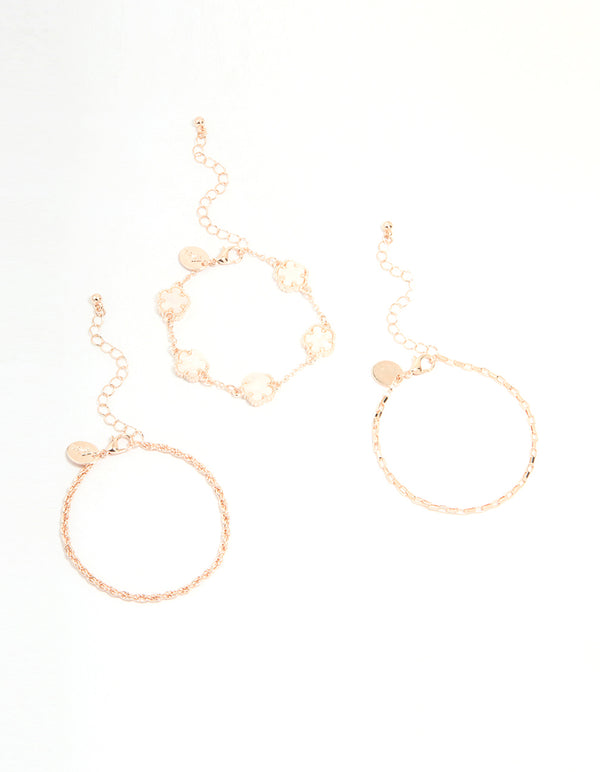 Rose Gold Flower & Chain Bracelets 3-Pack