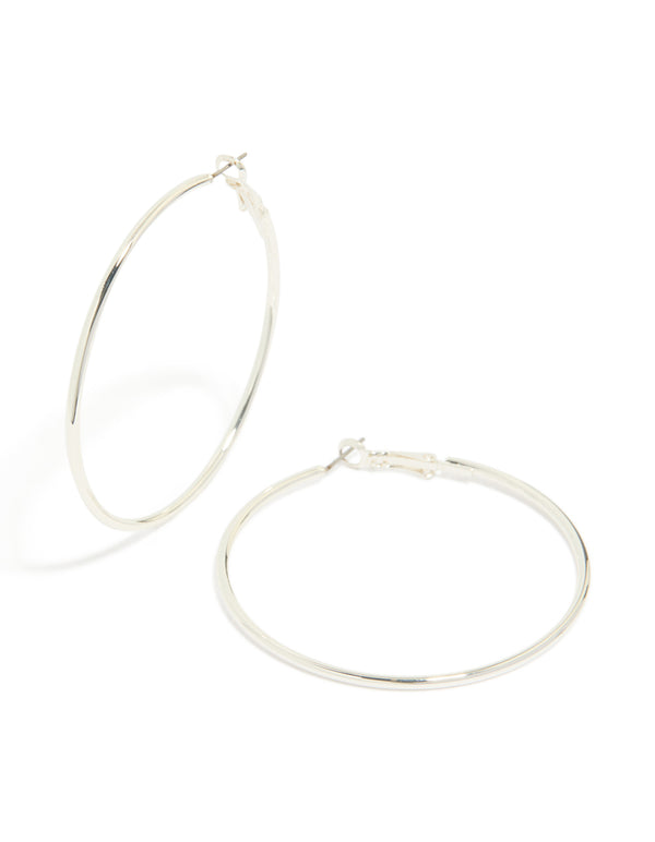 Silver Plain Thin Hoop Earrings