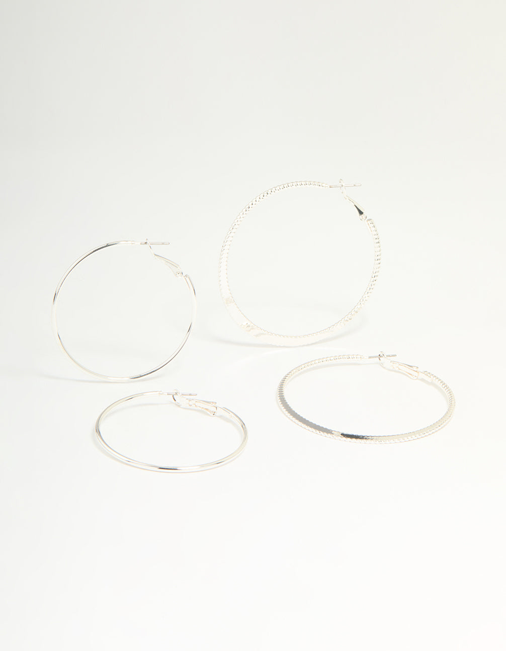 Silver Textured & Plain Hoop Earrings 2-Pack