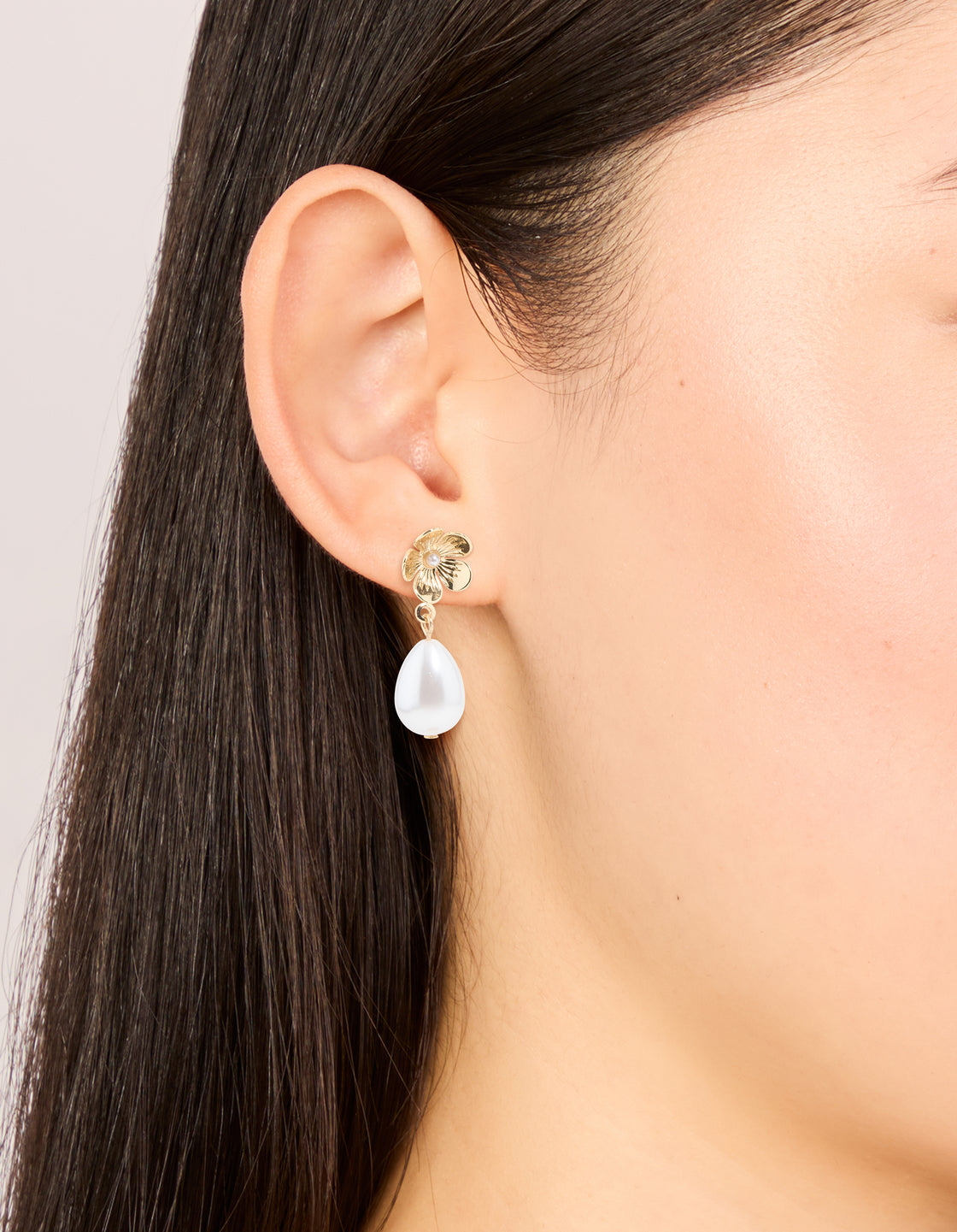 Gold Pearl Flower & Diamante Stud Earrings 2-Pack