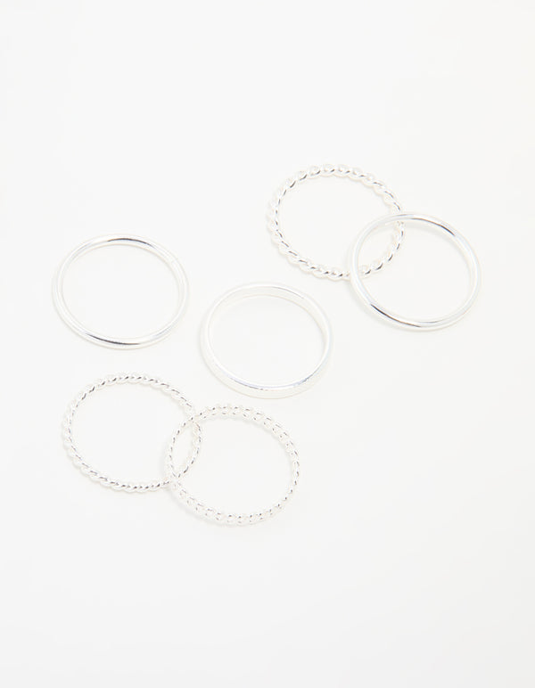 Silver Thin Twisted Stacking Rings 6-Pack