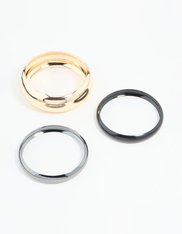Mixed Metal Dark Blue Bangles 3-Pack