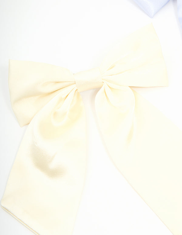 Cream & Blue Fabric Classic Bow Hair Clips 2-Pack
