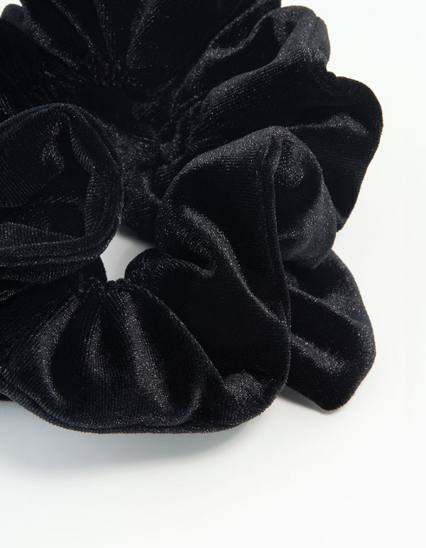 Black Velvet Fabric Large Ruffled Scrunchie
