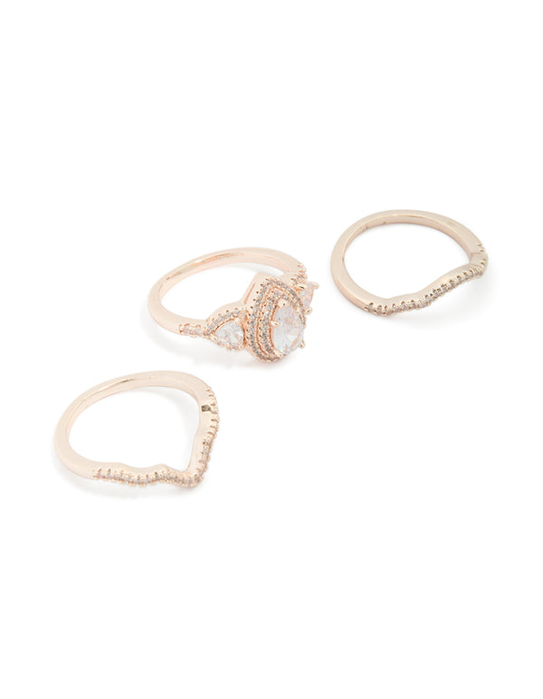 Rose Gold Plated Pearl Stacked Rings 3-Pack