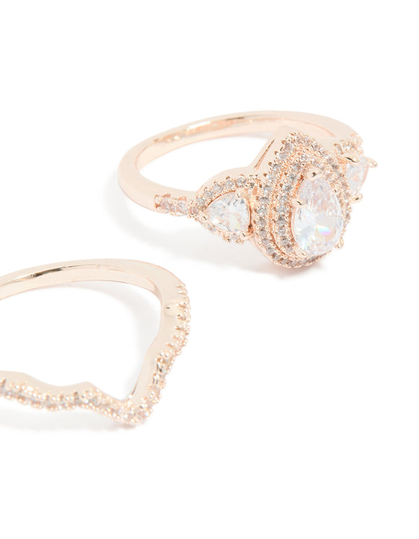 Rose Gold Plated Pearl Stacked Rings 3-Pack