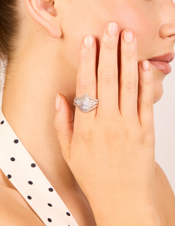Rose Gold Plated Pearl Stacked Rings 3-Pack