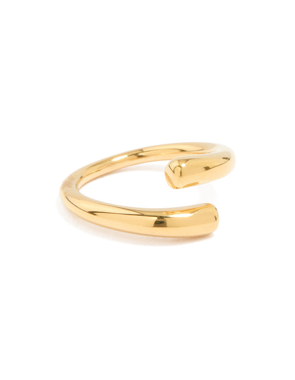 Crafted from waterproof gold plated stainless steel swirl wrap ring with dainty design front view