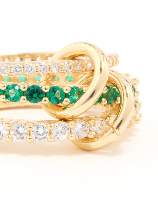 Gold Plated Green Cubic Zirconia Stacked Ring