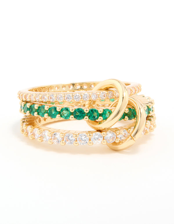 Gold Plated Green Cubic Zirconia Stacked Ring