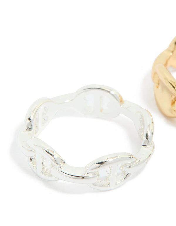 Gold Plated Mixed Metal Link Double Row Ring Pack