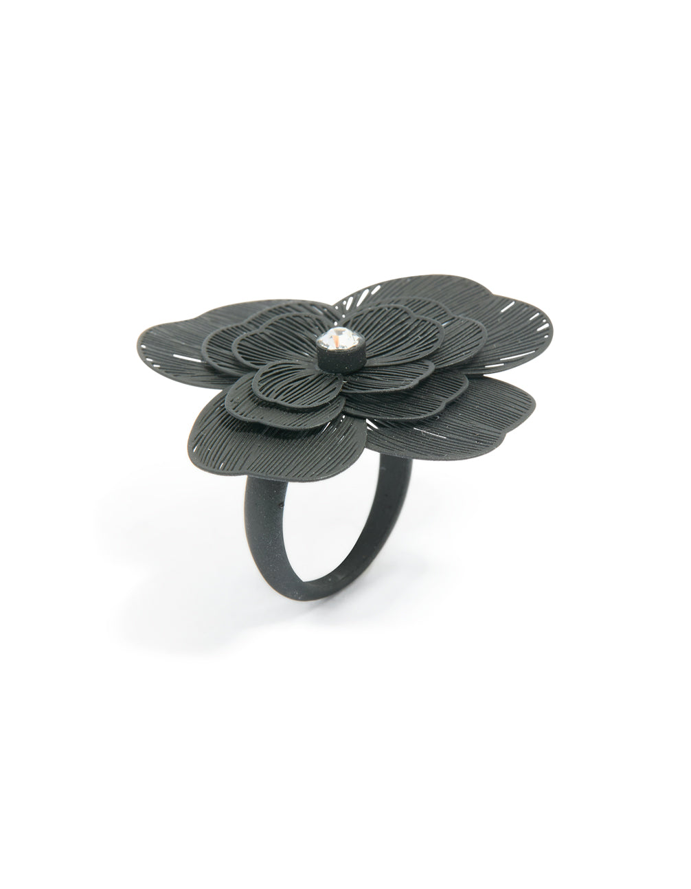 Black Flower Statement Ring