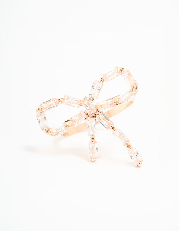 Rose Gold Diamante Bow Ring