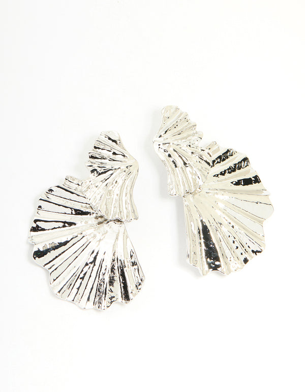 Silver Textured Fan Drop Earrings