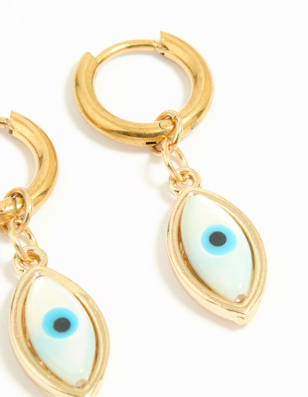 Waterproof Gold Plated Stainless Steel Double Evil Eye Earrings 2-Pack