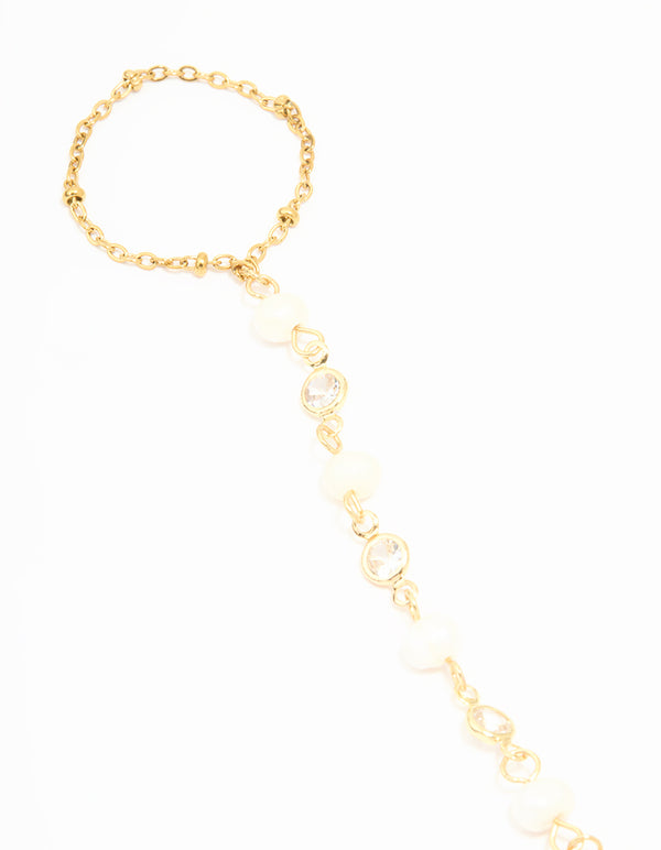 Waterproof Gold Plated Stainless Steel Pearl Hand Chain