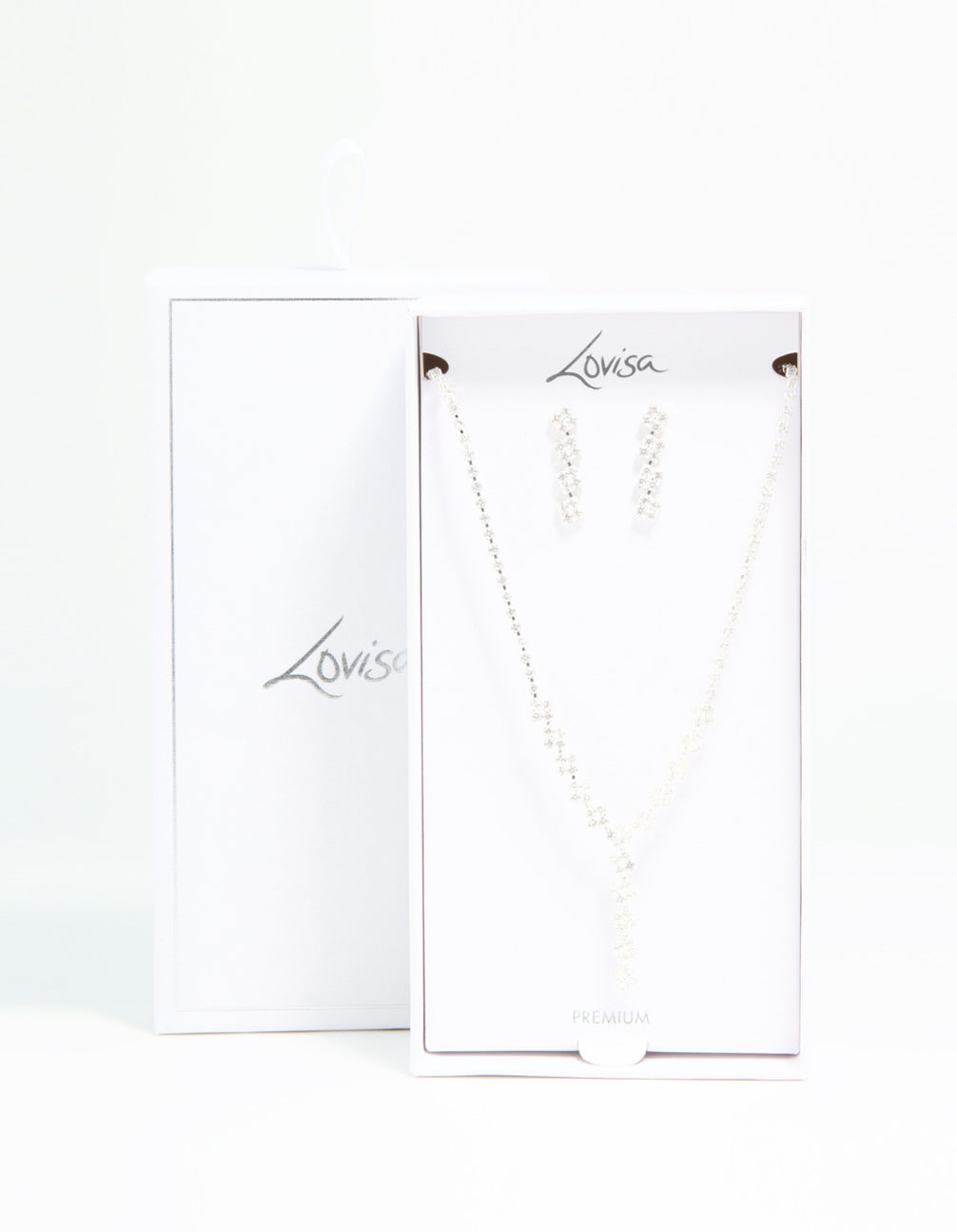 Silver Plated Cubic Zirconia Diamond Shaped Necklace & Earrings Set
