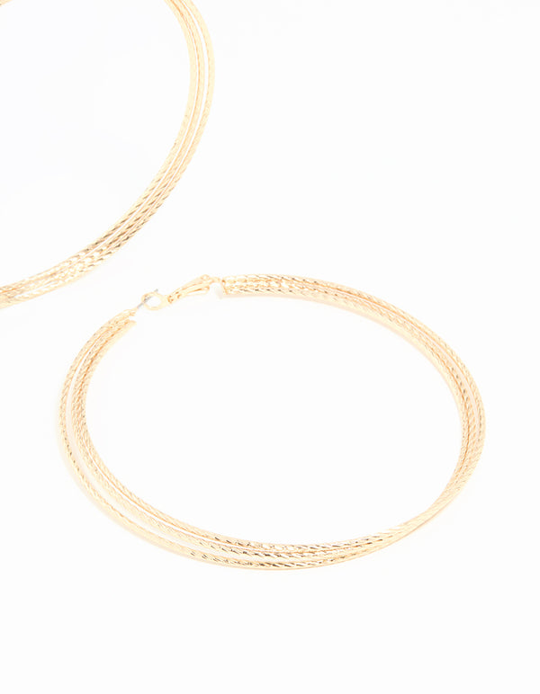 Gold Textured Large Hoop Earrings