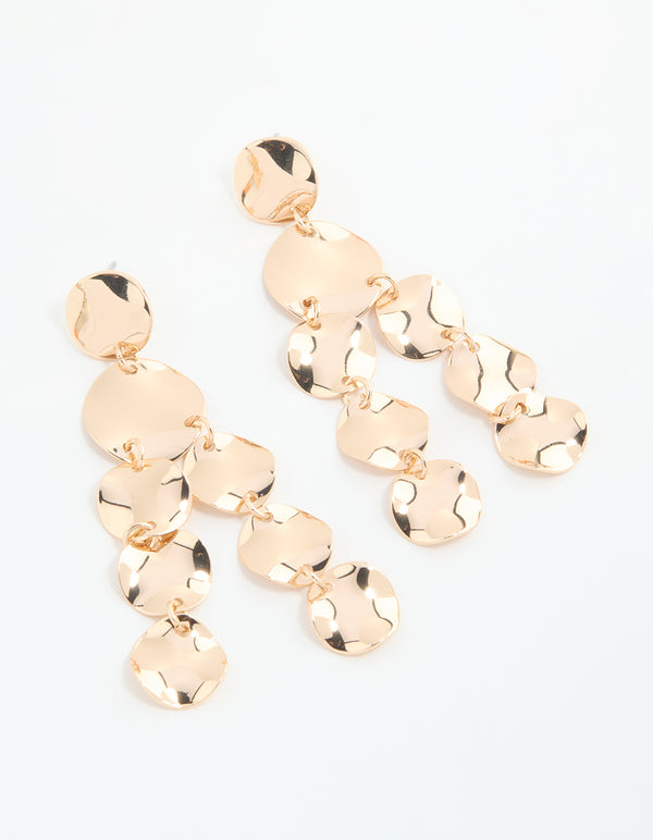 Gold Organic Disc Drop Earrings