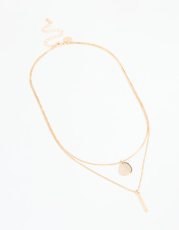 Gold Disc Pendant & Tassel Layered Necklace