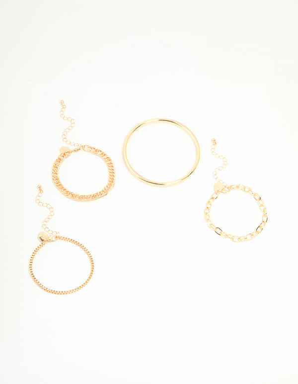 Gold Smooth & Chain Bracelets 4-Pack