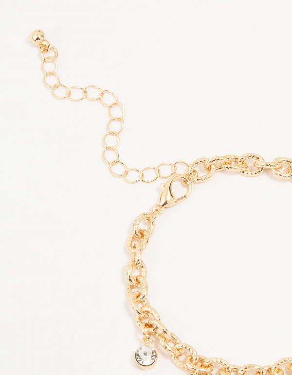 Gold Pearl & Pink Diamante Charm Bracelet