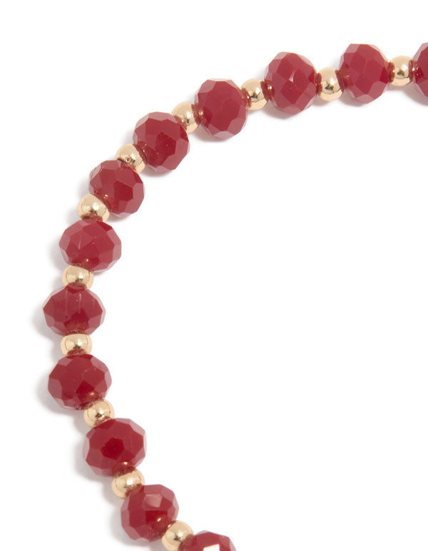 Gold Pearl & Pink Diamante Charm Bracelet