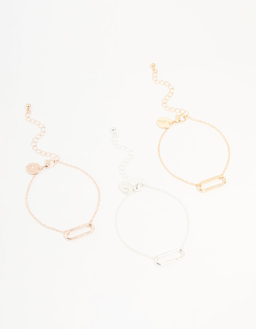 Mixed Metals Diamante Oval Centre Bracelets 3-Pack