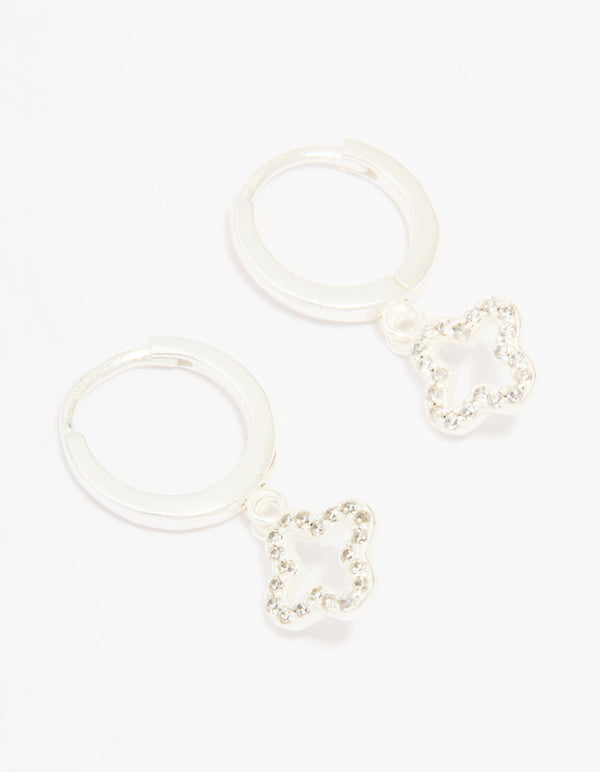 Sterling Silver Cubic Zirconia Flower Huggie Earrings