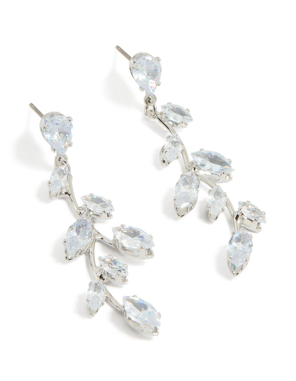 Silver Cubic Zirconia Vine Drop Earrings