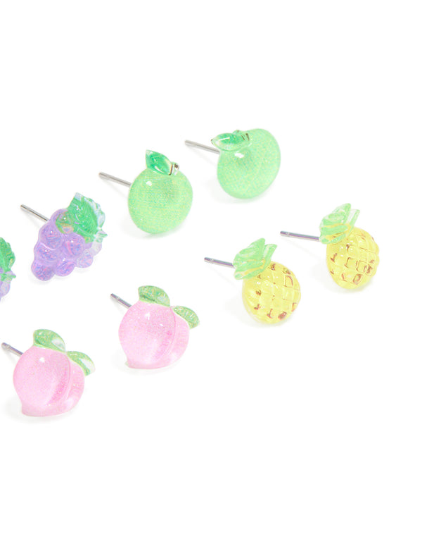 Kids Silver Juicy Fruit Stud Earrings 6-Pack